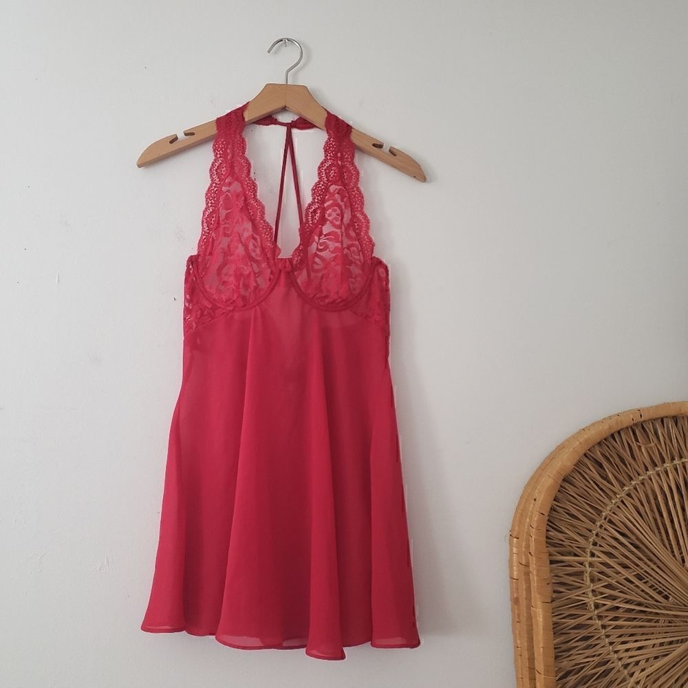 Vintage Cinema Etoile Red Lace Teddy Underwire L Lingerie
